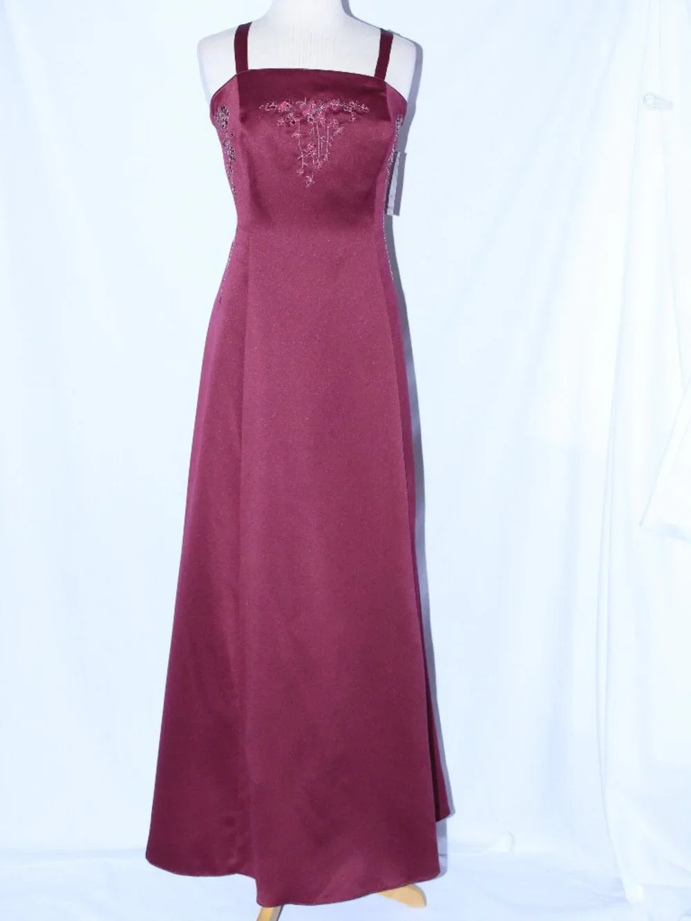 Poly USA #2398 Long Satin Bridesmaid Dress With Embroidery-Size 3X-BURGUNDY-NWT - Picture 1 of 4